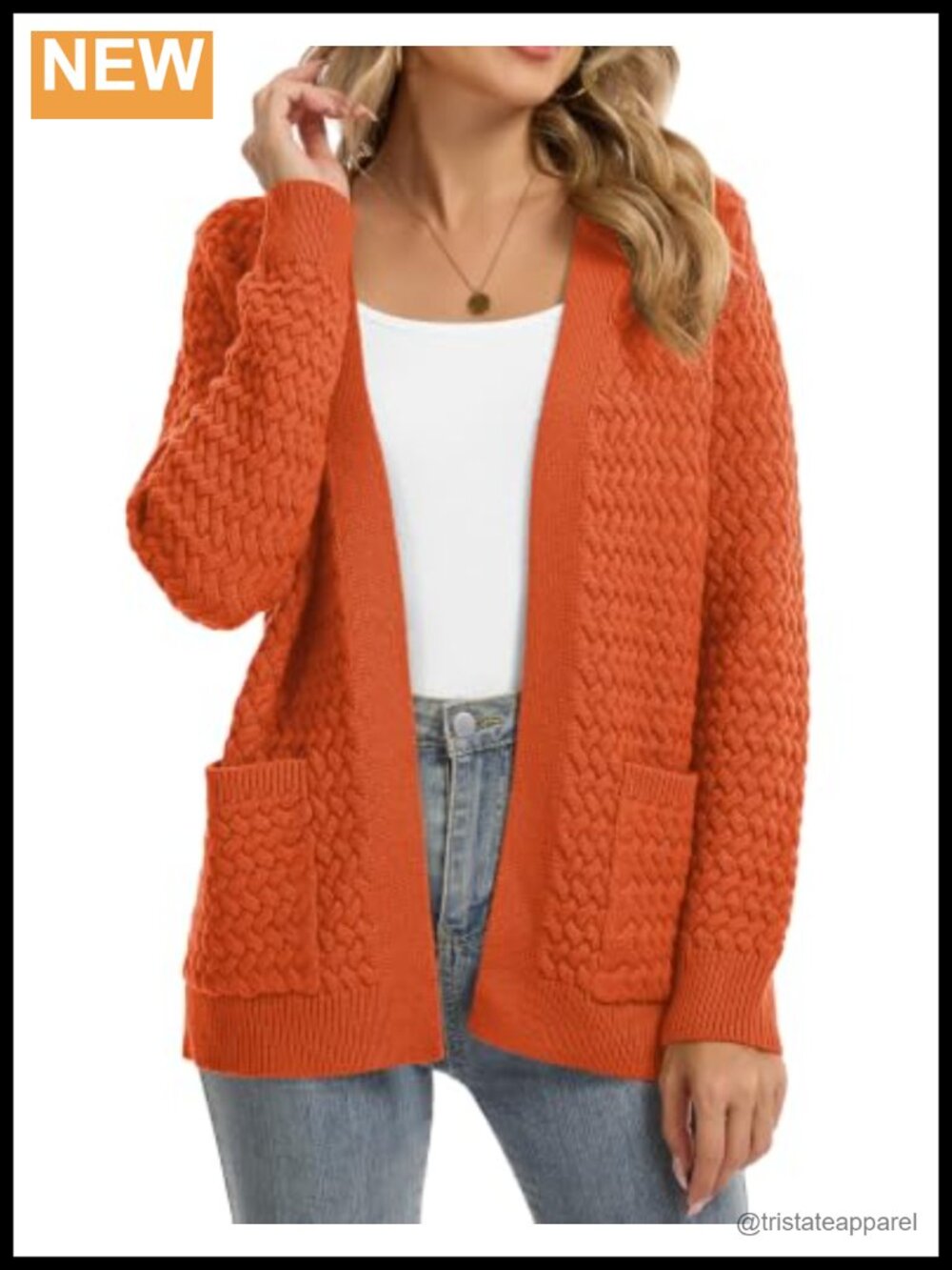 Women's Cable Knit Cardigan Open Front Long Sleeve Chunky Sweater with Pockets